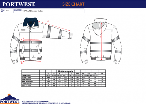 Jacheta bomber Hi-Vis lite, galben, regular, Portwest